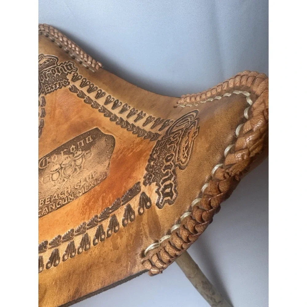 Decorative‎ Corona Beach Club Folding Leather & Wooden Chair Cancun Mexico